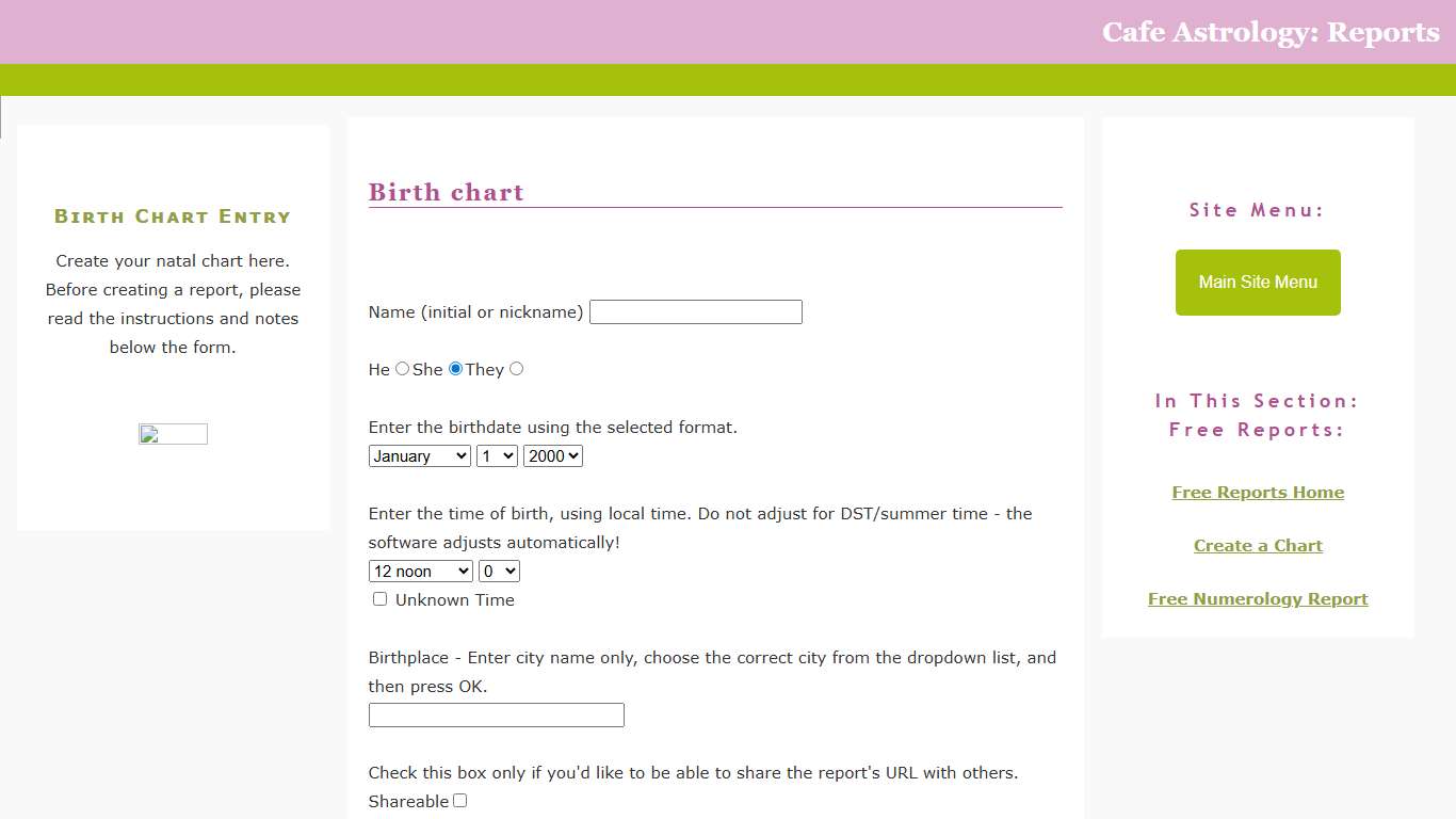 Free Astrology Birth Chart Report