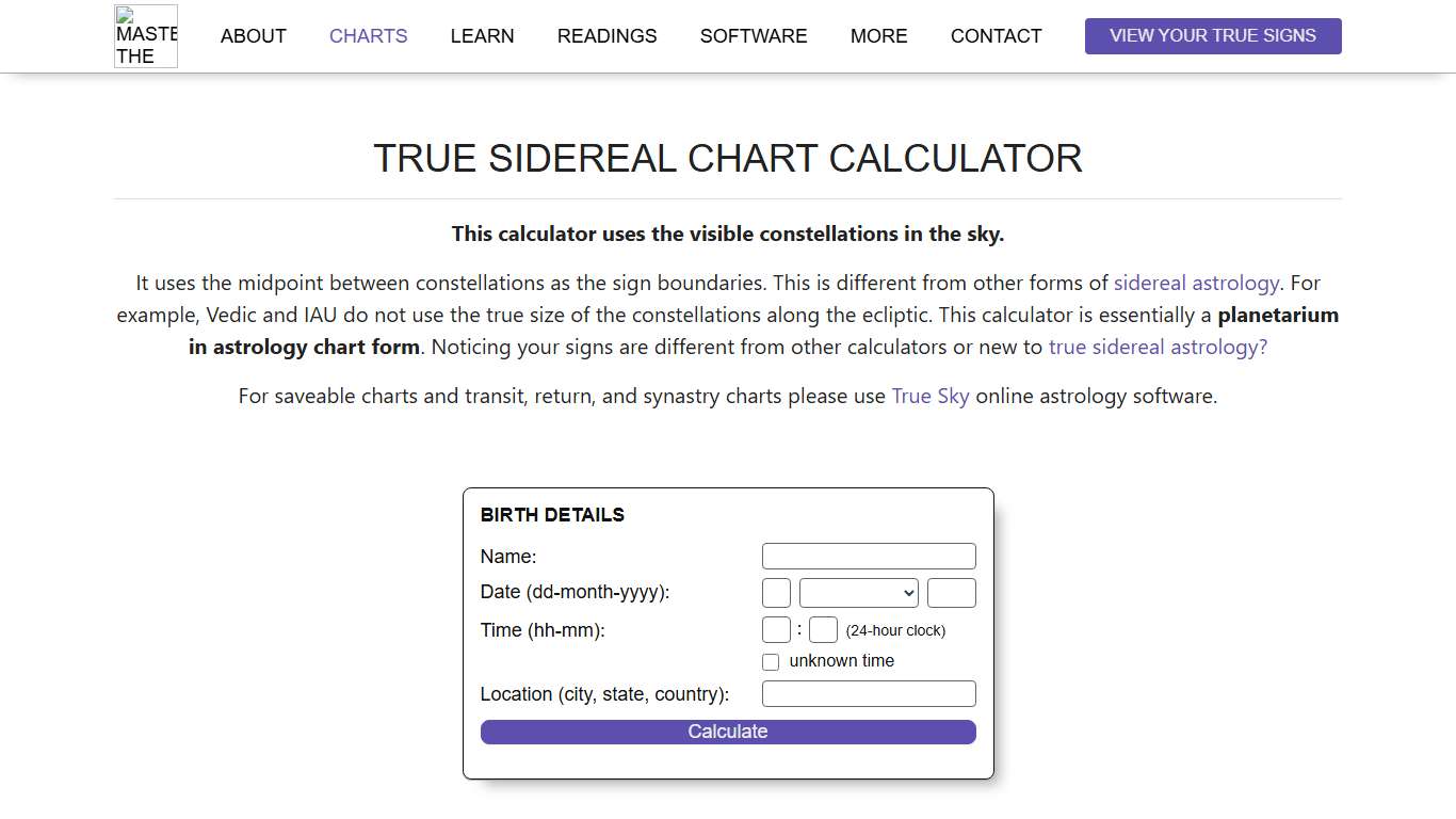 Sidereal Birth Chart Calculator - Mastering the Zodiac