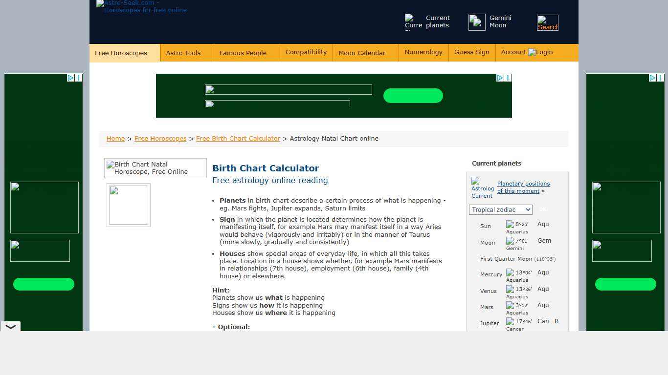 Free Astrology Birth Chart Calculator