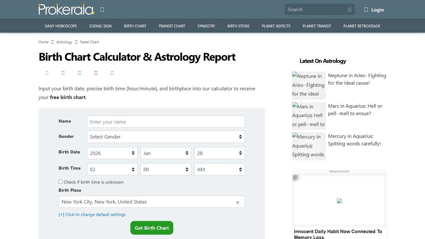 Birth Chart Calculator and Birth Horoscope